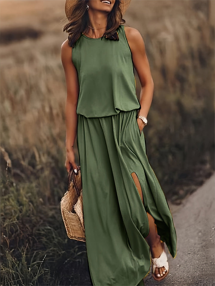 Sommerkleid für Damen - Elegantes Ärmellos Maxikleid mit Seitenschlitz
