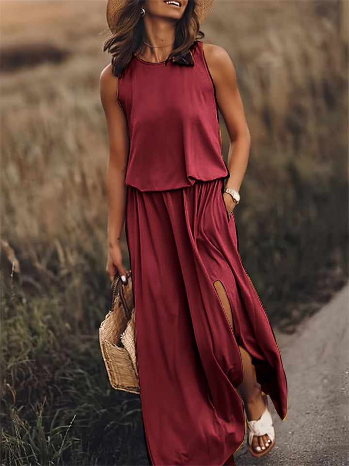 Sommerkleid für Damen - Elegantes Ärmellos Maxikleid mit Seitenschlitz