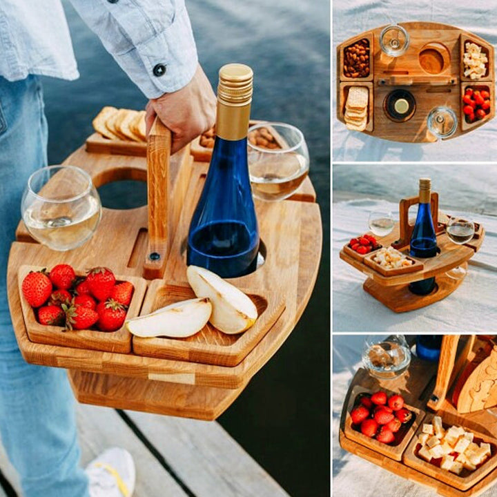 Picknicktisch Holz klappbar - Tragbarer Weintisch Herbst Weinlese Garten Outdoor mit Glashalter