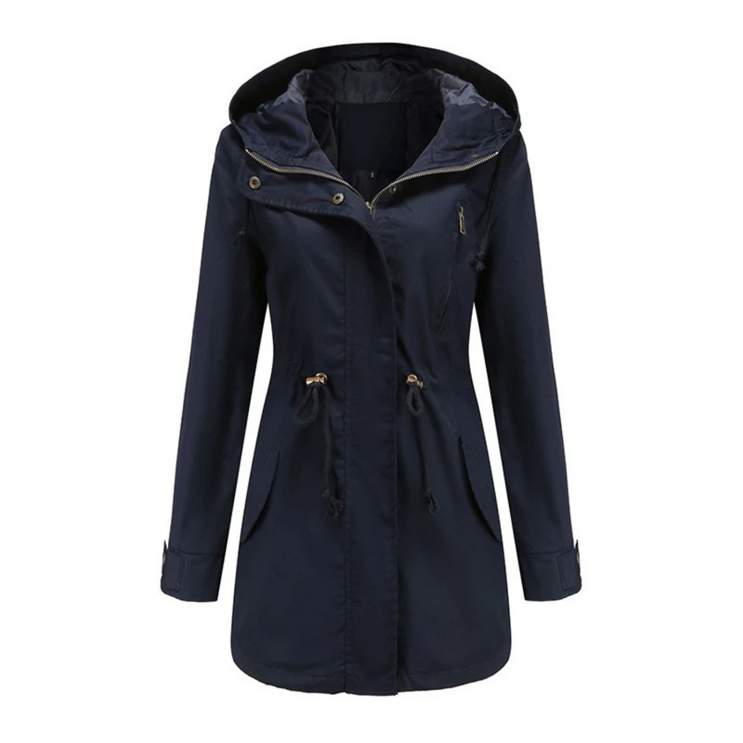 Regenjacke für den Herbst - Lange Wasserdichte Übergansjacke mit Kapuze für Damen