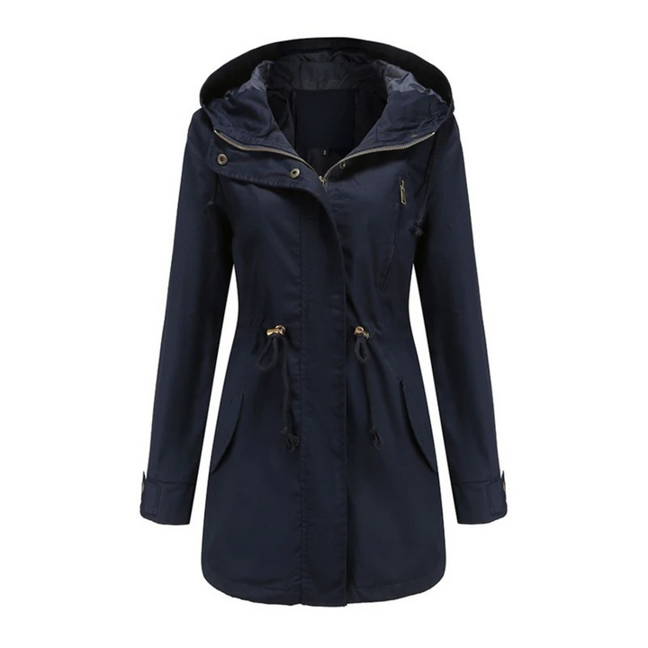 Regenjacke für den Herbst - Lange Wasserdichte Übergansjacke mit Kapuze für Damen