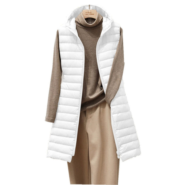 Lange Steppweste für Damen - Elegante Übergangsjacke mit Kapuze