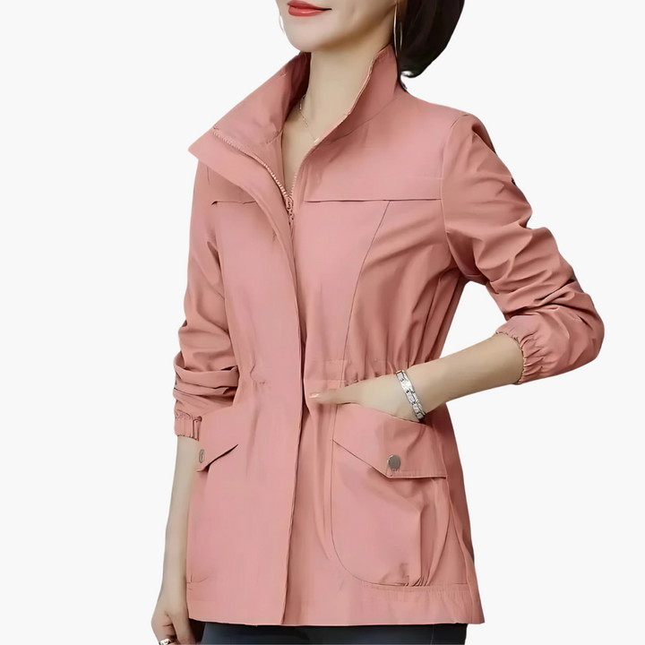 Regenjacke für den Herbst - Wasserdichte Übergansjacke mit Stehkragen für Damen