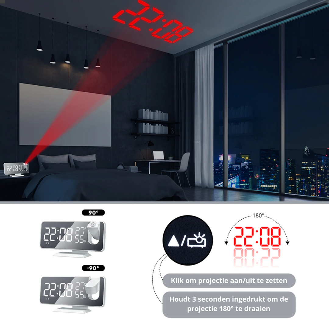 Digitaler Wecker LED Projektor Radio USB - Projektionswecker Temperatur Luftfeuchtigkeit Herbst
