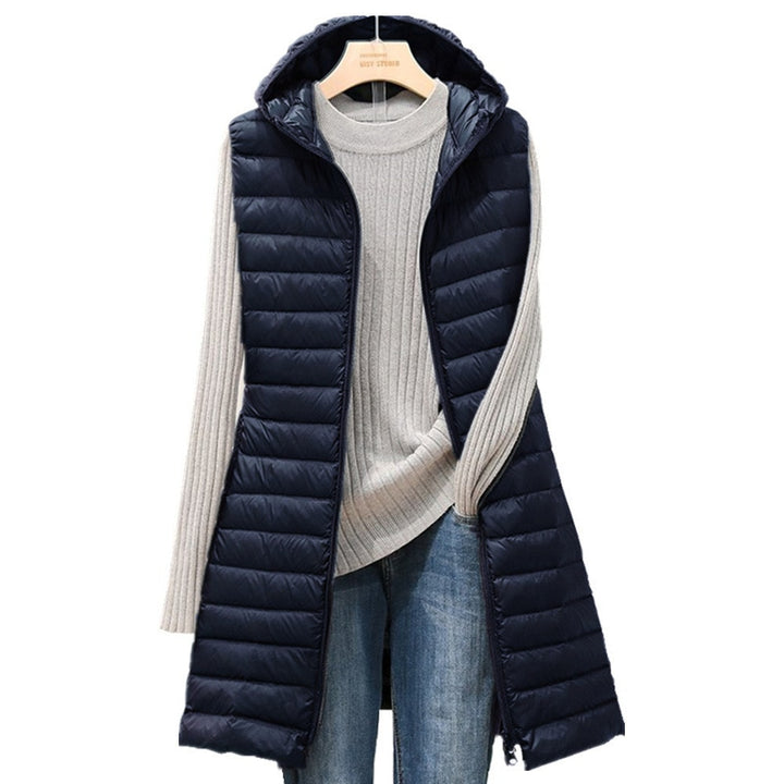 Lange Steppweste für Damen - Elegante Übergangsjacke mit Kapuze