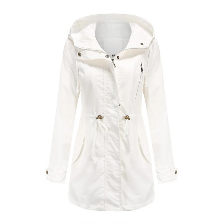 Regenjacke für den Herbst - Lange Wasserdichte Übergansjacke mit Kapuze für Damen