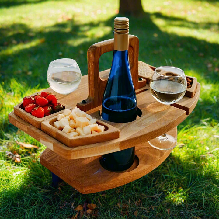 Picknicktisch Holz klappbar - Tragbarer Weintisch Herbst Weinlese Garten Outdoor mit Glashalter
