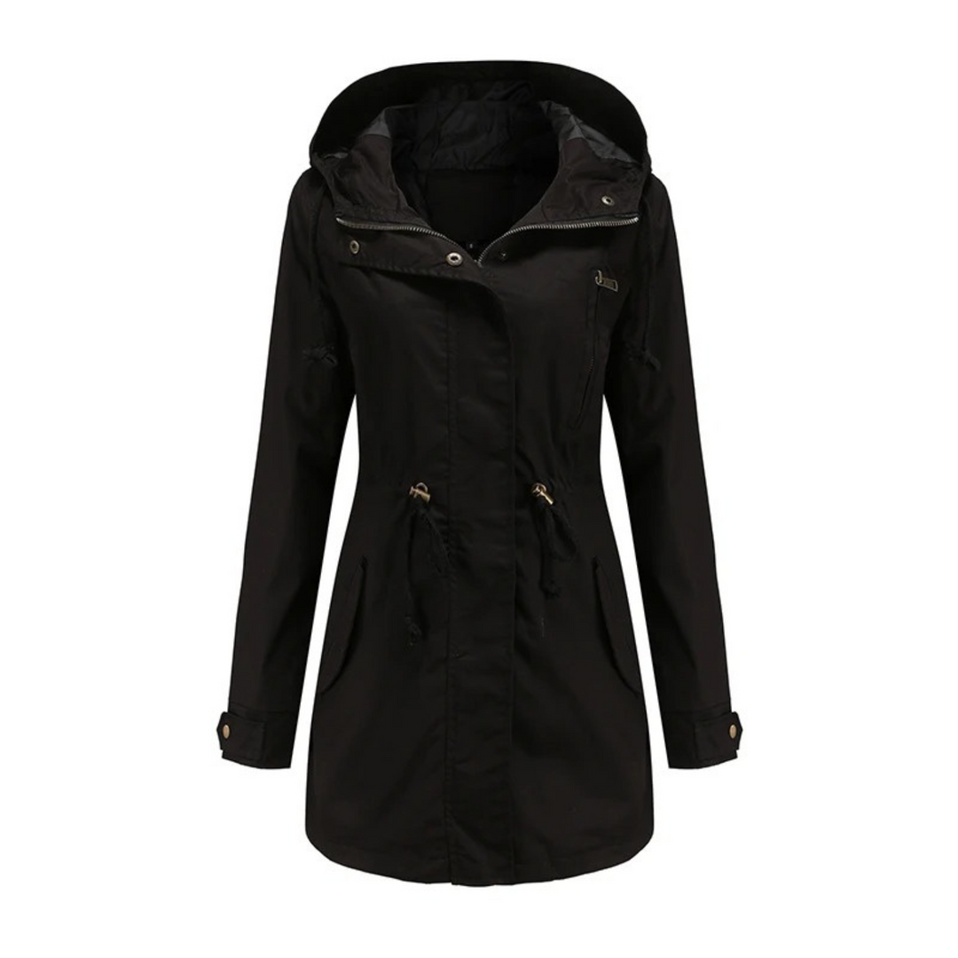 Regenjacke für den Herbst - Lange Wasserdichte Übergansjacke mit Kapuze für Damen