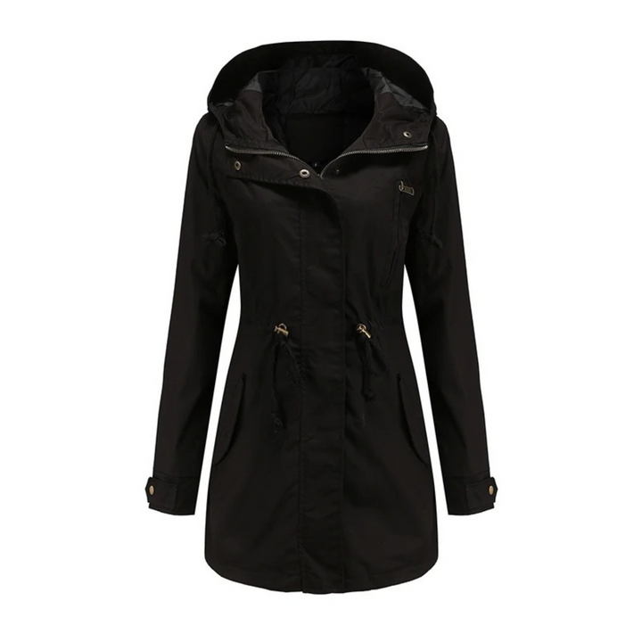 Regenjacke für den Herbst - Lange Wasserdichte Übergansjacke mit Kapuze für Damen