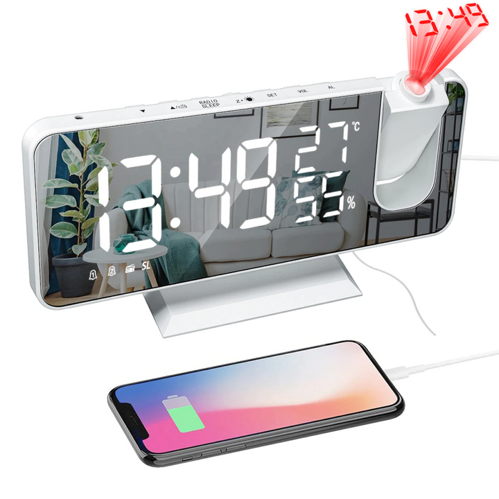 Digitaler Wecker LED Projektor Radio USB - Projektionswecker Temperatur Luftfeuchtigkeit Herbst