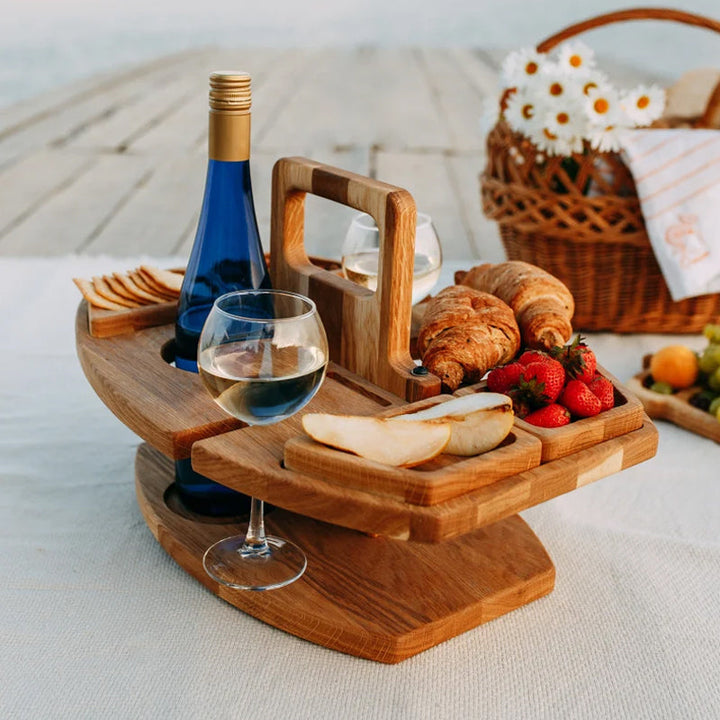 Picknicktisch Holz klappbar - Tragbarer Weintisch Herbst Weinlese Garten Outdoor mit Glashalter