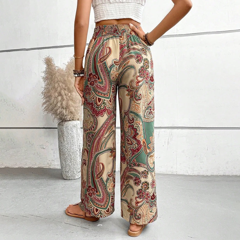 Mia Bunte Hosen | Boho-bedruckte Sommer-Hochbundhosen