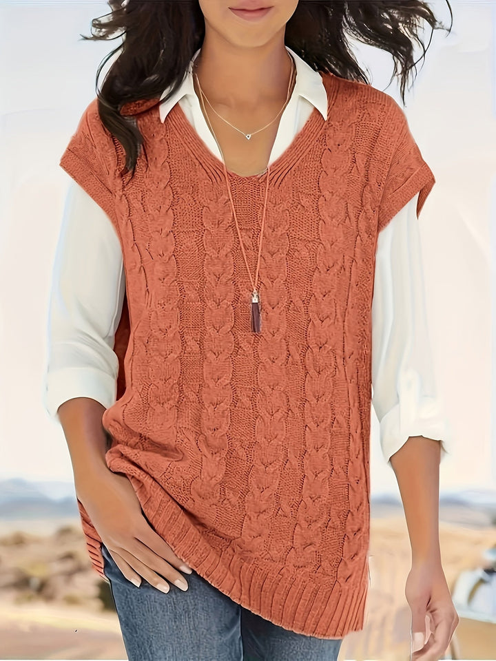 Yana Pullunder | Eleganter Pullover mit Zopfmuster und V-Ausschnitt für Damen