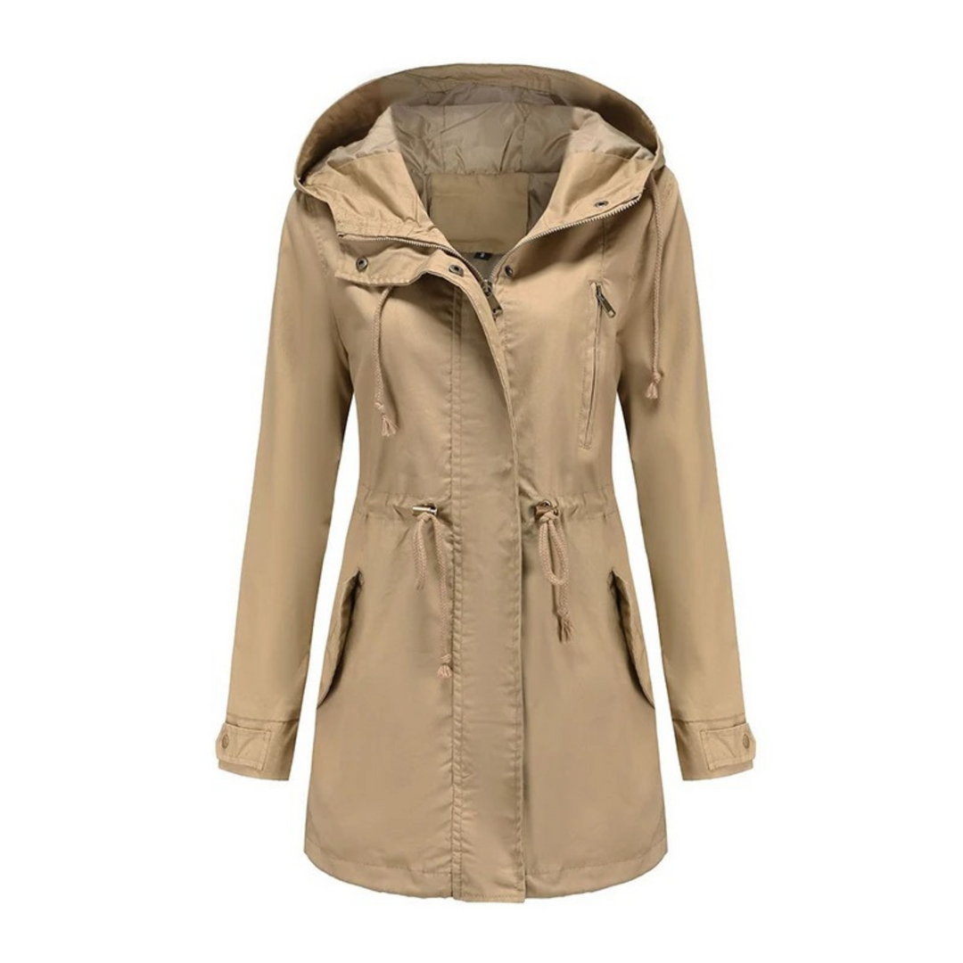 Regenjacke für den Herbst - Lange Wasserdichte Übergansjacke mit Kapuze für Damen