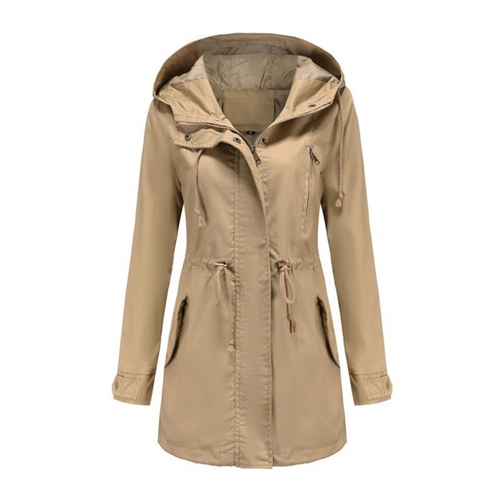 Regenjacke für den Herbst - Lange Wasserdichte Übergansjacke mit Kapuze für Damen
