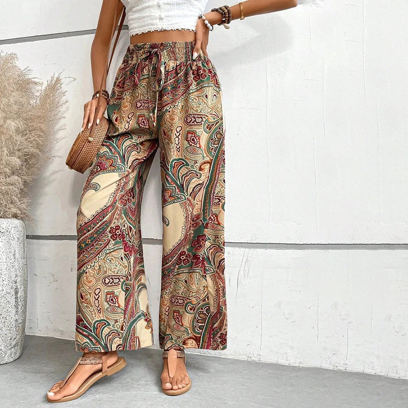 Mia Bunte Hosen | Boho-bedruckte Sommer-Hochbundhosen