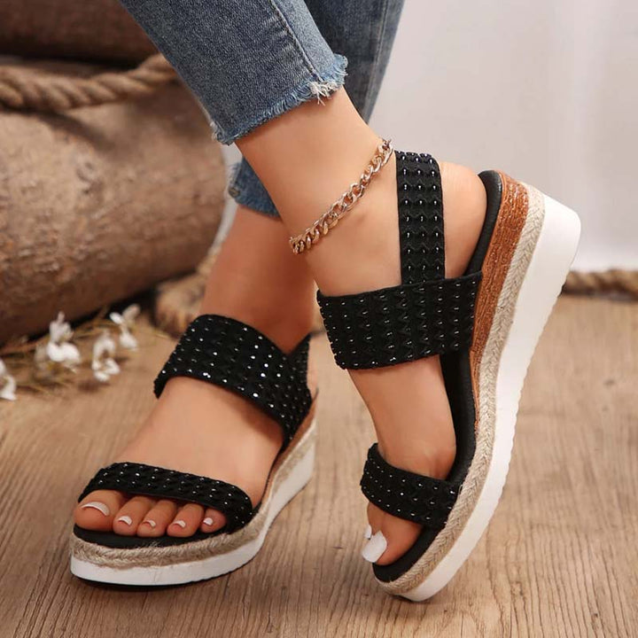 Sandaletten für Damen - Bequeme Plateau Sandalen mit Fußbett für Sommer