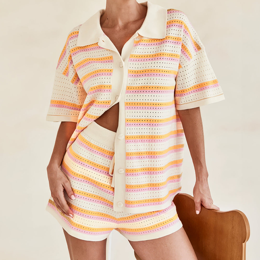 Zweiteiler für Damen - Elegante Kurzarmbluse mit Shorts für den Sommer