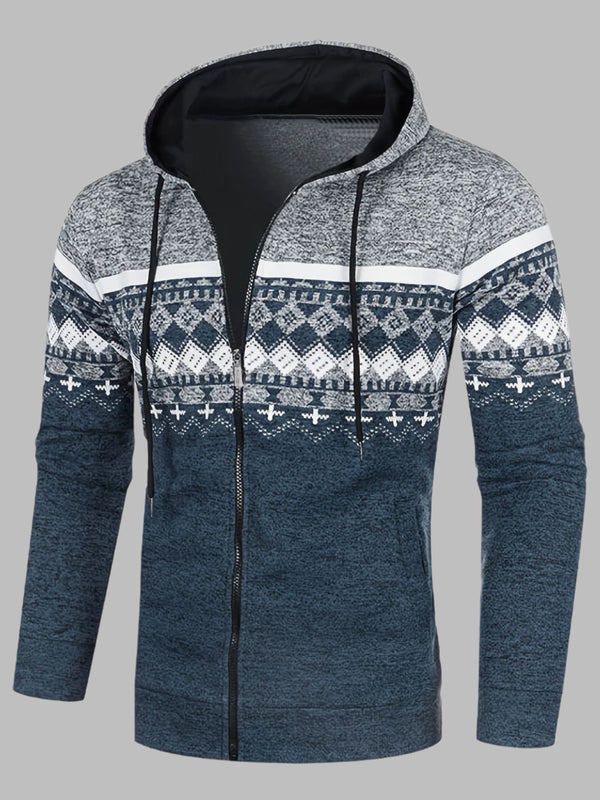 Nordico Norwegian Hoodie | Herren Hoodie mit norwegischem Strickmuster und Reißverschluss