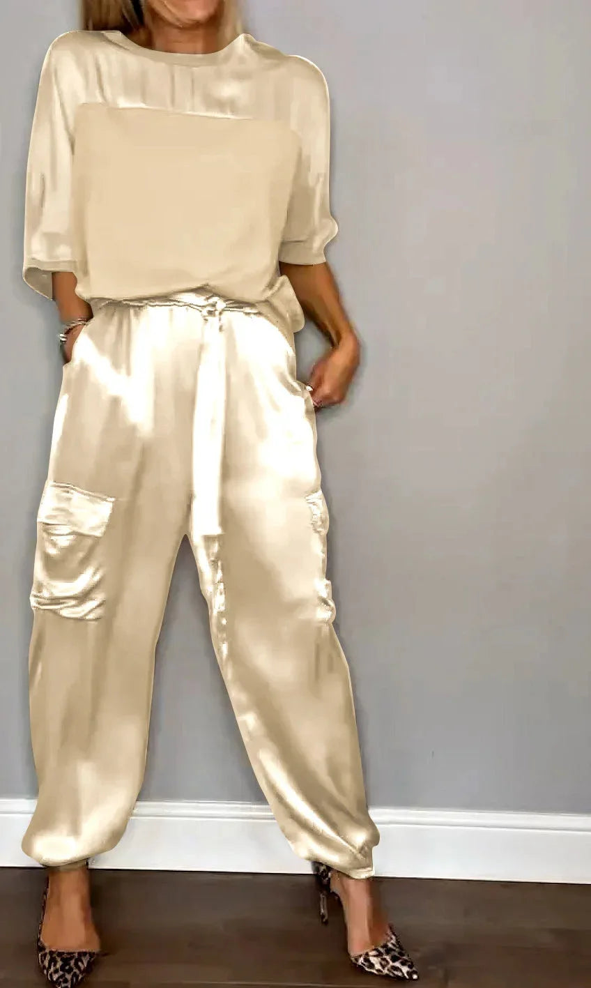 Gianna Elegantes Zweiteiliges Set | Trendiges Langarm-Oberteil mit Hose für Damen