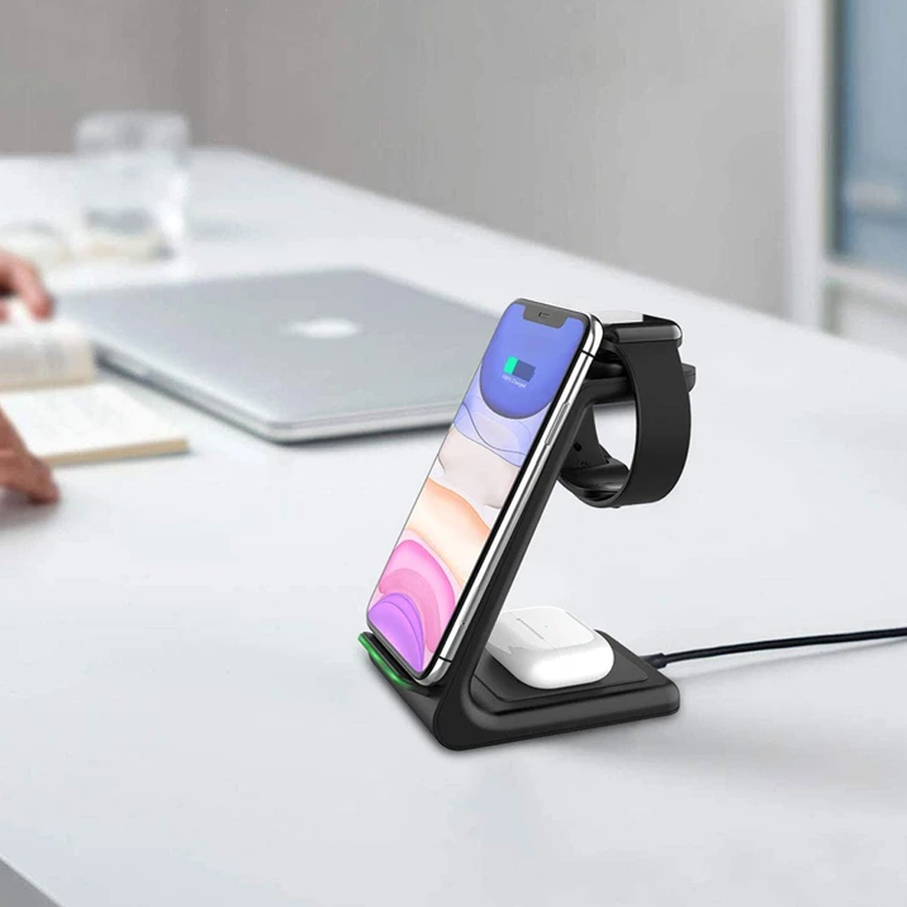 Kabelloses Ladegerät 3-in-1 iPhone Samsung - Drahtlose Ladestation Handy Uhr Kopfhörer Herbst