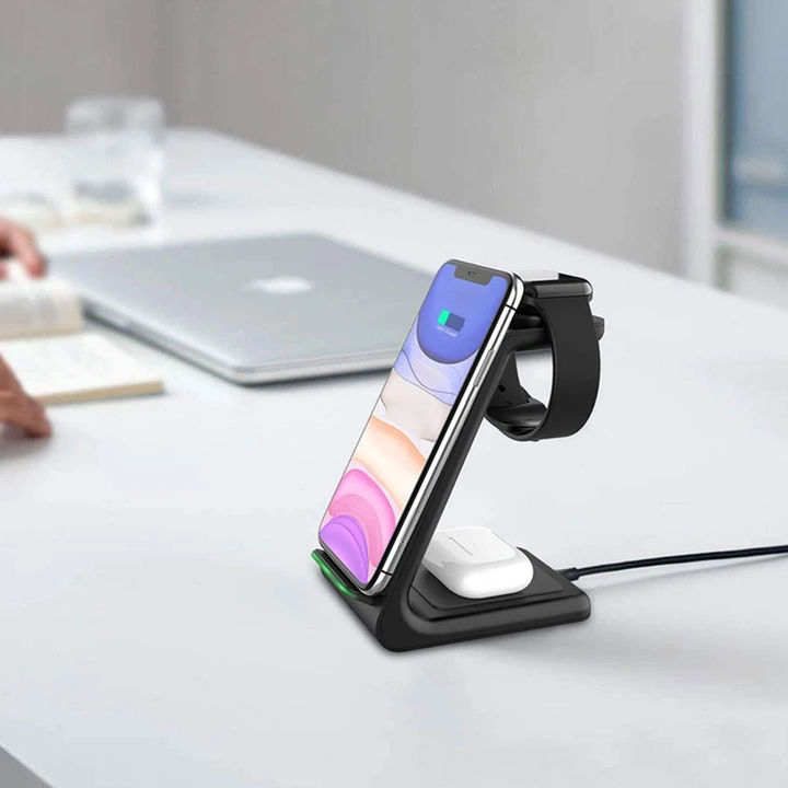 Kabelloses Ladegerät 3-in-1 iPhone Samsung - Drahtlose Ladestation Handy Uhr Kopfhörer Herbst