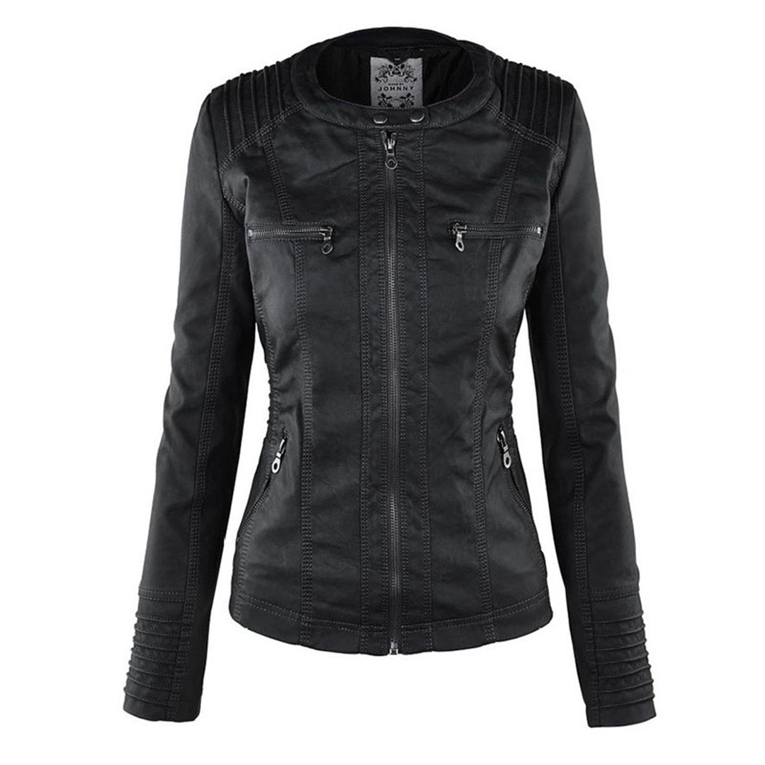 Kunstlederjacke für den Herbst - Wetterfeste Übergansjacke mit Kapuze für Damen