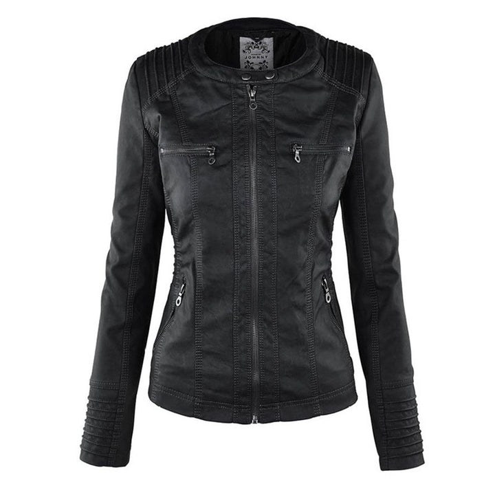 Kunstlederjacke für den Herbst - Wetterfeste Übergansjacke mit Kapuze für Damen