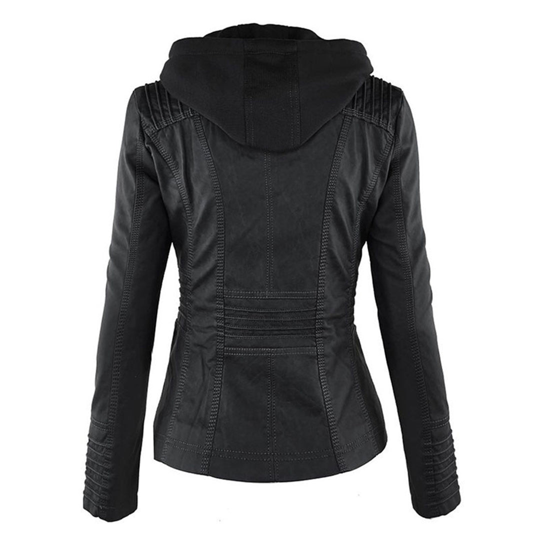 Kunstlederjacke für den Herbst - Wetterfeste Übergansjacke mit Kapuze für Damen