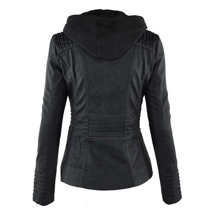 Kunstlederjacke für den Herbst - Wetterfeste Übergansjacke mit Kapuze für Damen