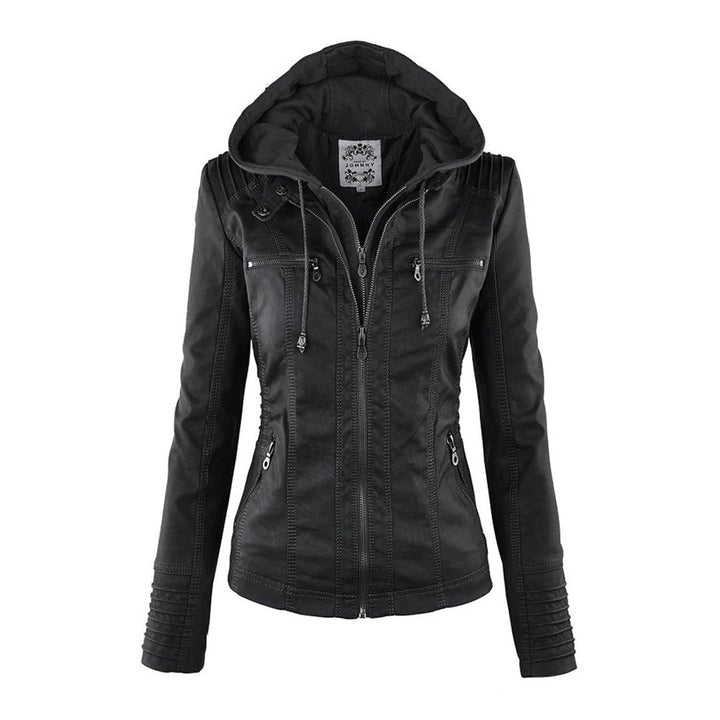 Kunstlederjacke für den Herbst - Wetterfeste Übergansjacke mit Kapuze für Damen