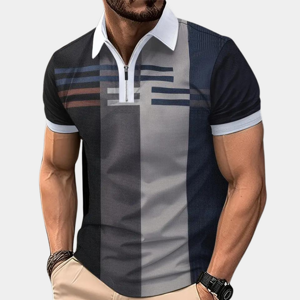 Luca Poloshirt | Stilvolles Zigzag-Poloshirt mit kurzen Ärmeln und Reißverschluss für Herren