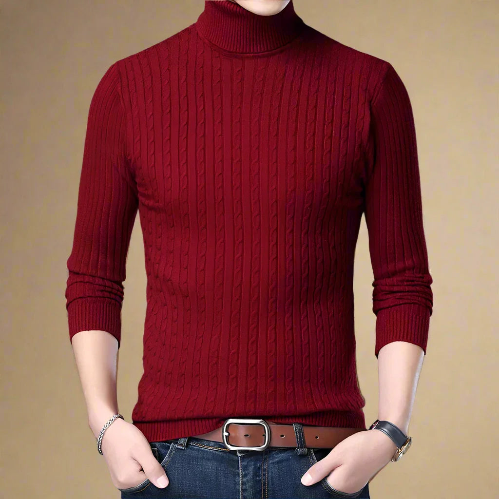 Rollkragenpullover für Kalte Tage - Casual Strick Pullover mit Zopfmuster für Herren