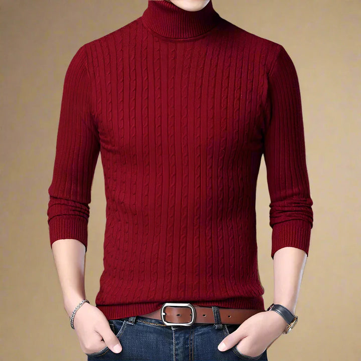 Rollkragenpullover für Kalte Tage - Casual Strick Pullover mit Zopfmuster für Herren