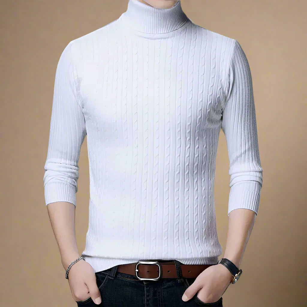 Rollkragenpullover für Kalte Tage - Casual Strick Pullover mit Zopfmuster für Herren