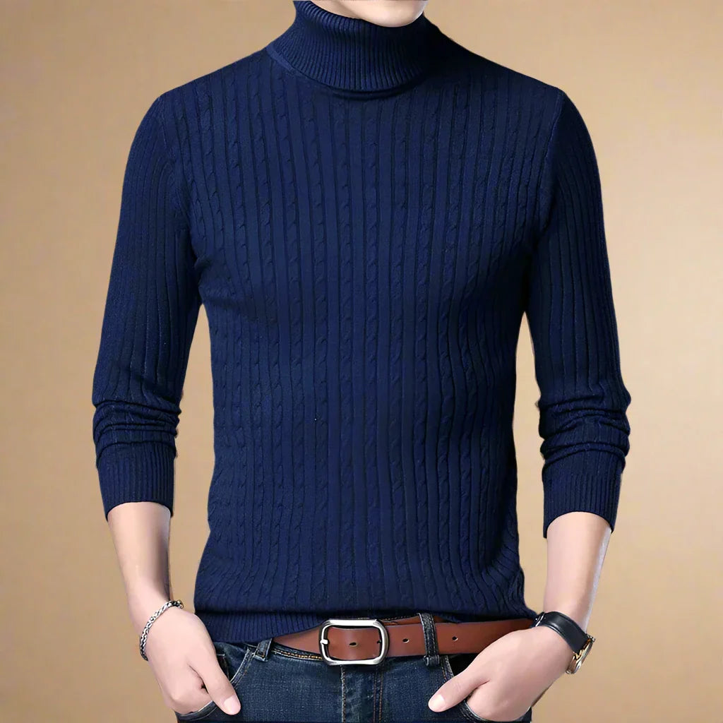 Rollkragenpullover für Kalte Tage - Casual Strick Pullover mit Zopfmuster für Herren