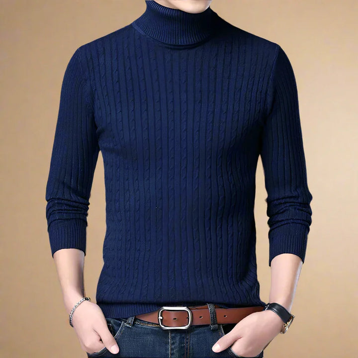 Rollkragenpullover für Kalte Tage - Casual Strick Pullover mit Zopfmuster für Herren