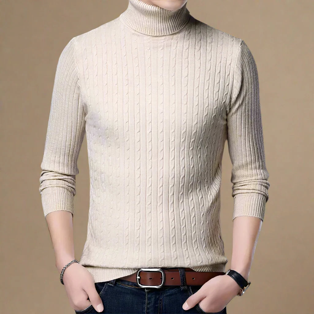Rollkragenpullover für Kalte Tage - Casual Strick Pullover mit Zopfmuster für Herren