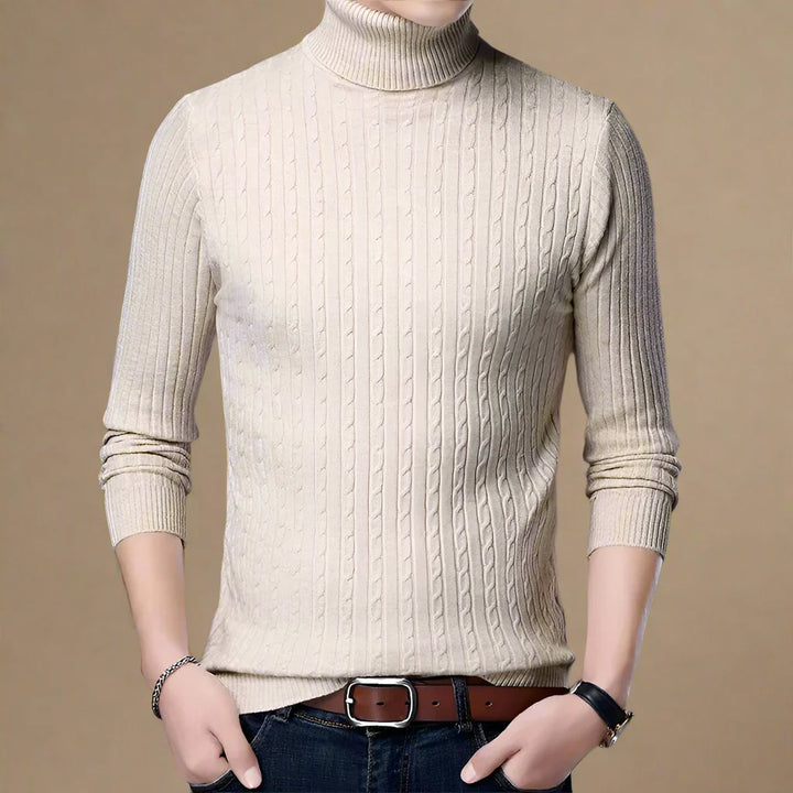 Rollkragenpullover für Kalte Tage - Casual Strick Pullover mit Zopfmuster für Herren