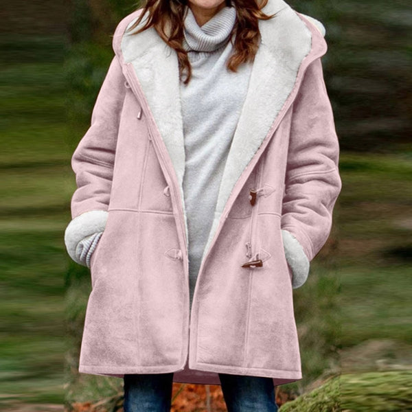 Caudalie Winterjacke | Warme lange Fleece-Winterjacke mit Kapuze für Damen