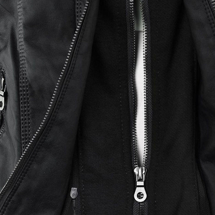 Lederjacke für Damen - Wetterfester Kunstleder Jacke mit Kapuze