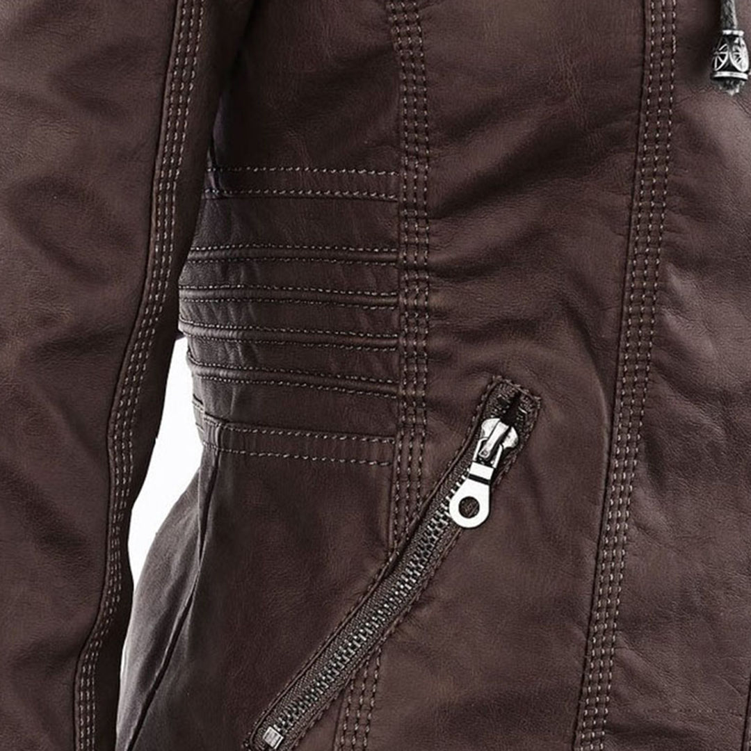 Lederjacke für Damen - Wetterfester Kunstleder Jacke mit Kapuze