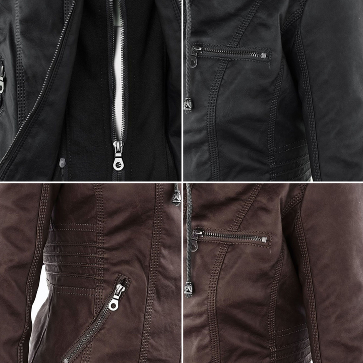 Kunstlederjacke für den Herbst - Wetterfeste Übergansjacke mit Kapuze für Damen