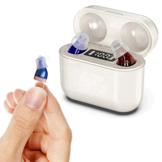 Weiße kabellose In-Ear-Kopfhörer mit Ladeetui, LED-Anzeige und ergonomischem Design. Perfekt für Musikliebhaber und unterwegs.