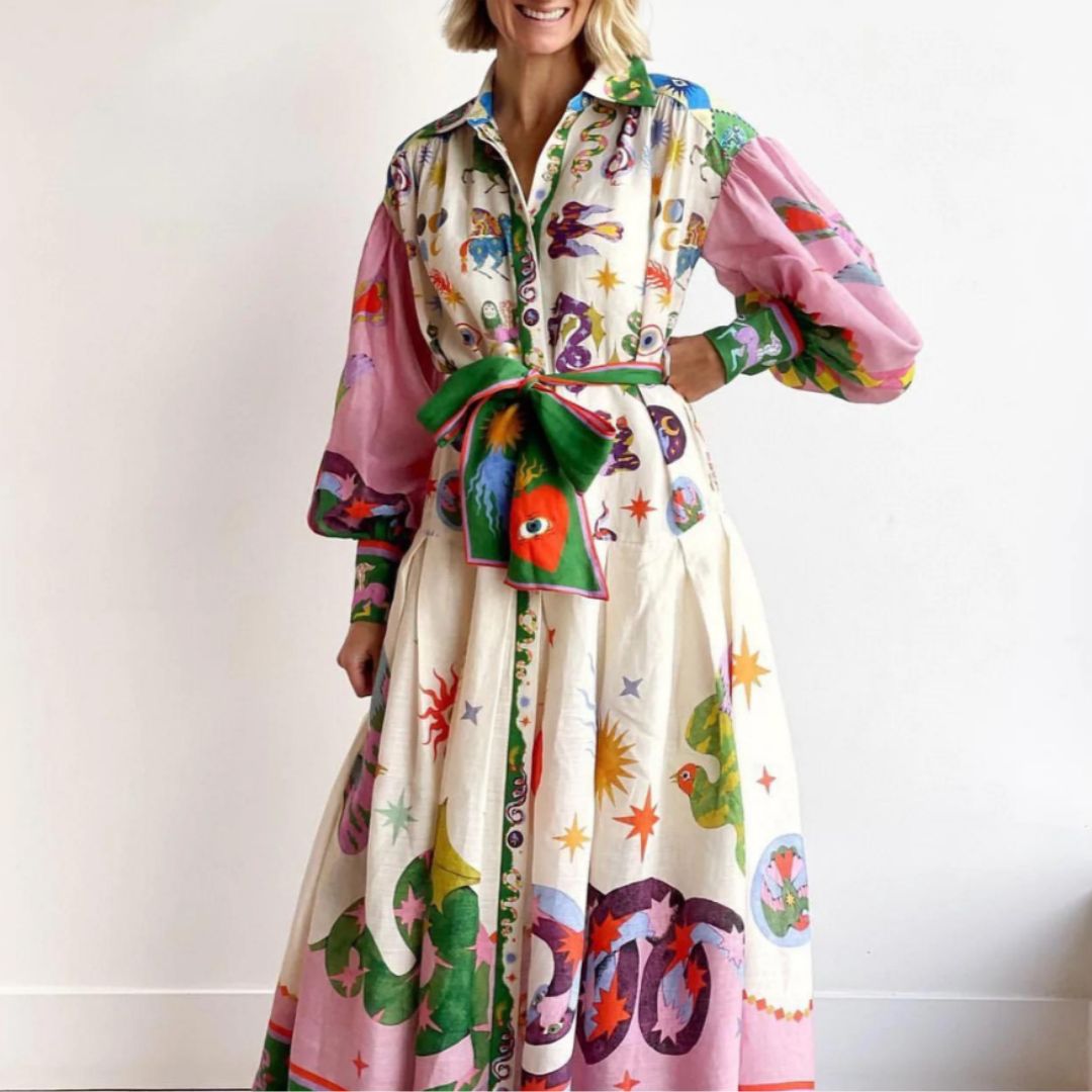 Festliches Sommerkleid für Damen aus luftiger italienischer Baumwolle mit buntem Muster