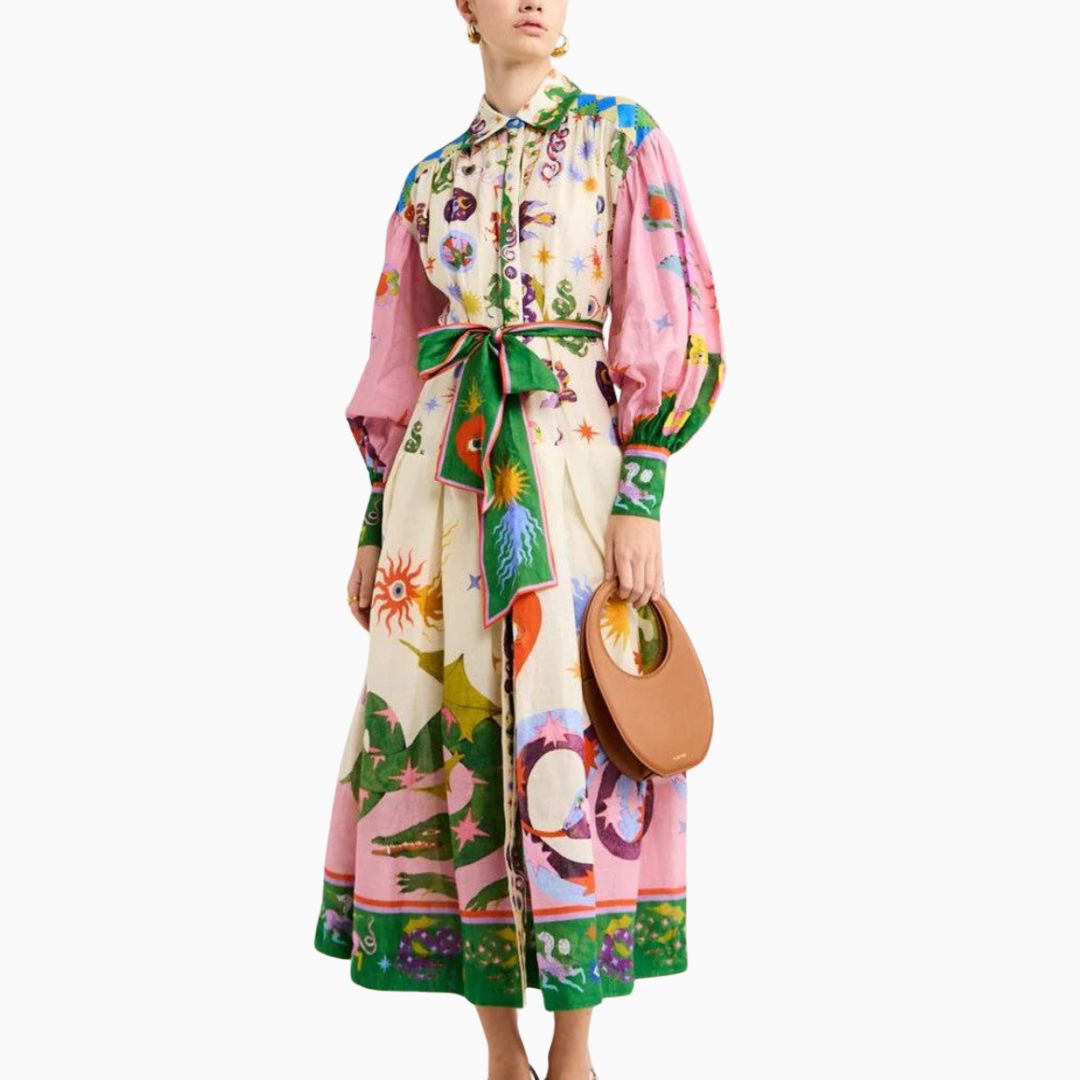 Sommerkleid für Damen aus luftiger italienischer Baumwolle mit buntem Muster