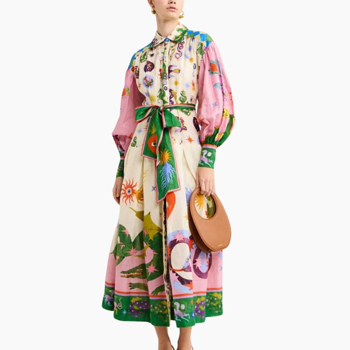 Sommerkleid für Damen aus luftiger italienischer Baumwolle mit buntem Muster