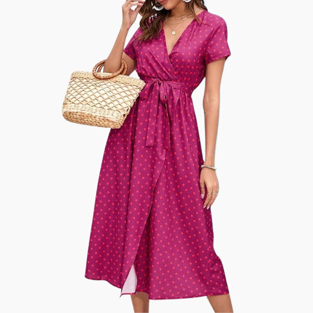 Elegantes Wickelkleid mit Blätterprint im lila