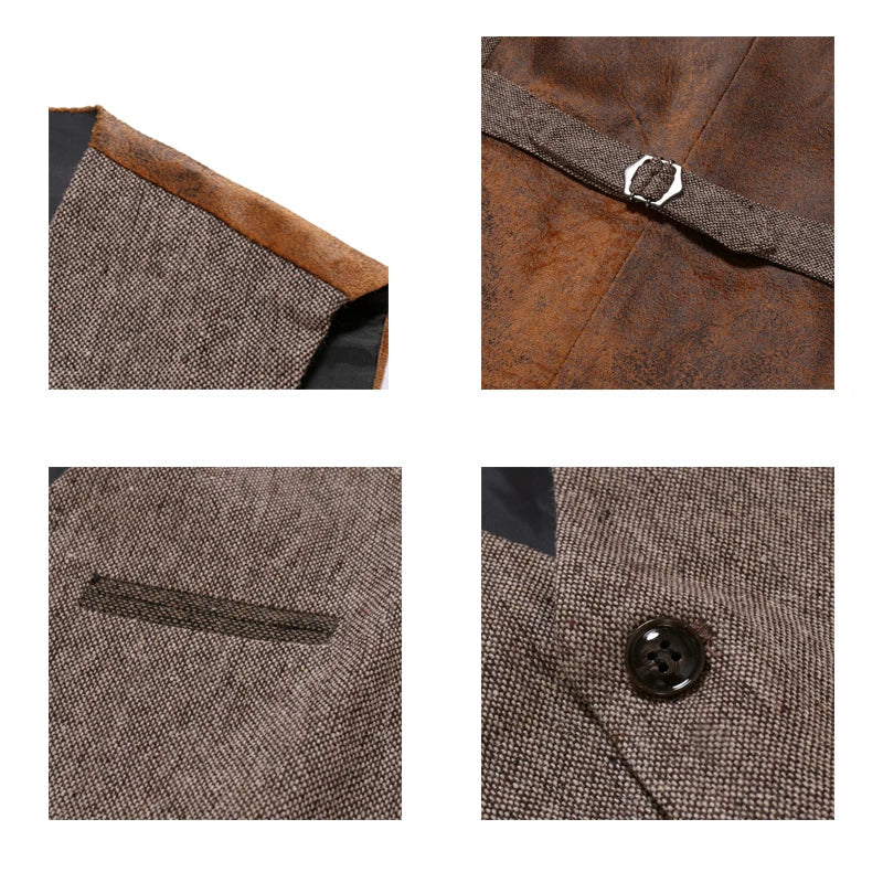 Brauner Tweed-Blazer mit Knopfdetail, Rückenschnalle und Brusttasche. Hochwertige Herrenmode, klassischer Stil, elegantes Design.