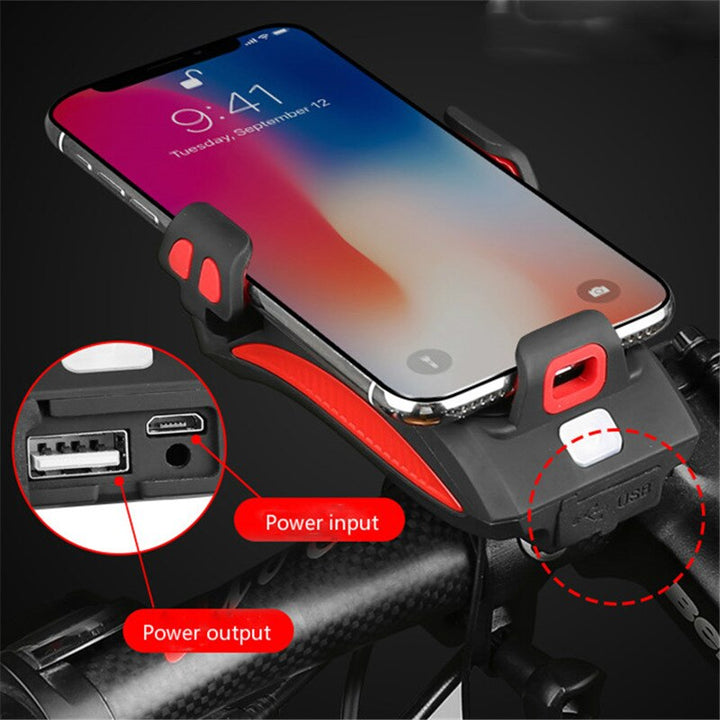 Fahrrad Handyhalterung 4-in-1 LED Licht Powerbank - Fahrradlicht Herbst dunkel Beleuchtung Klingel